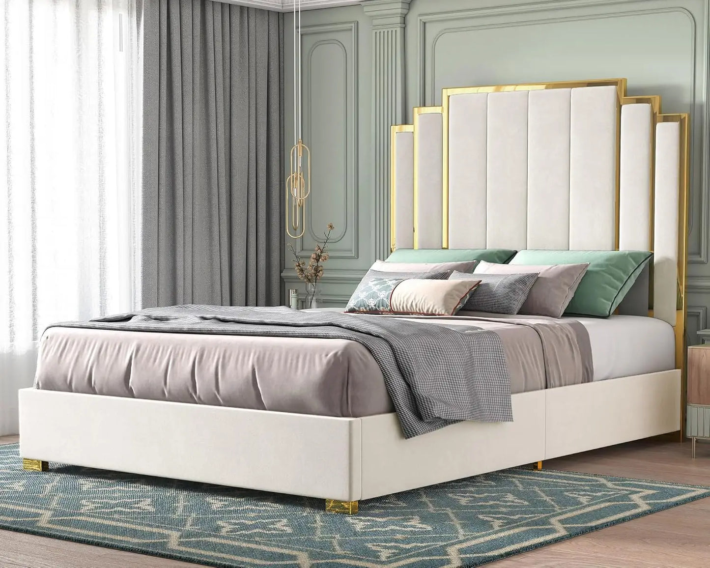 Luxe Velvet Bed Frame w/ Gold Accents (Cream)