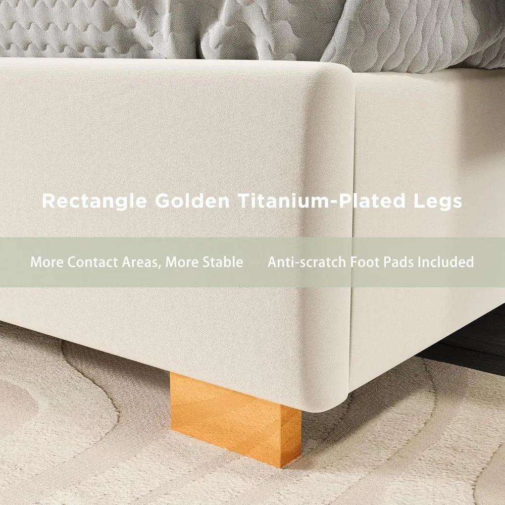 Luxe Velvet Bed Frame w/ Gold Accents (Cream)